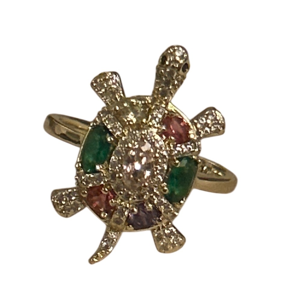 Gold Tone Multi Color Crystal Turtle Ring Sea Turtle Animal Jewelry Size 9